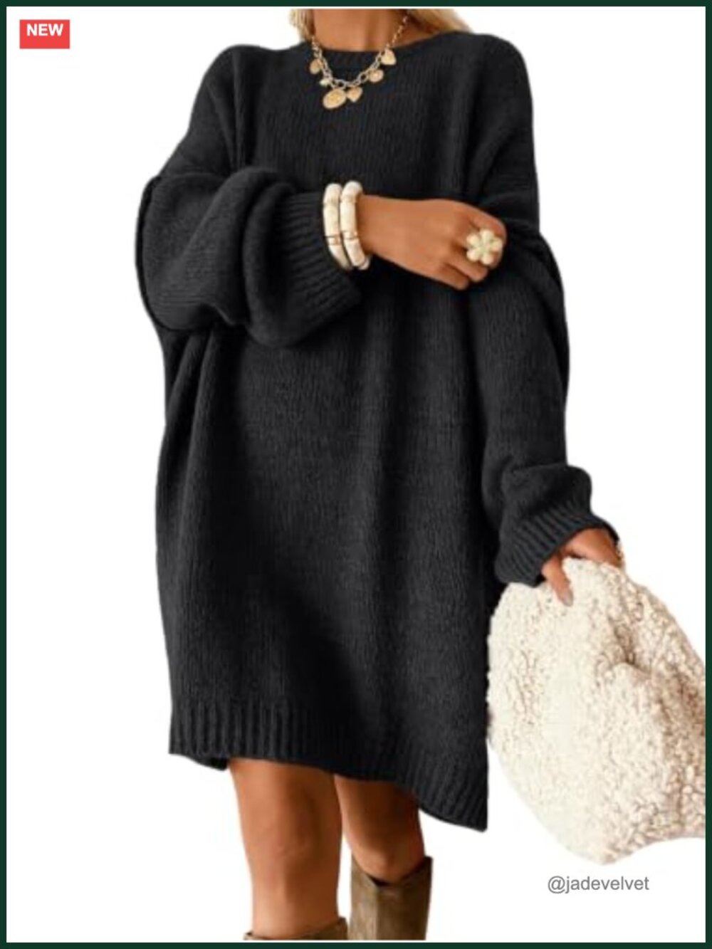 Oversized Chunky Knit Sweater Dress Crew Neck Long Sleeve Fall Winter